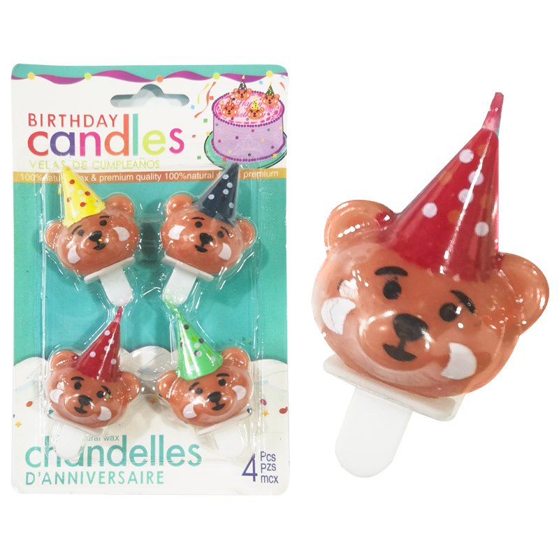 Party Hat Bear Birthday Candle Cute Cartoon Birthday Cake Small Candle Creative Dress Up Baking Decoration Supplies