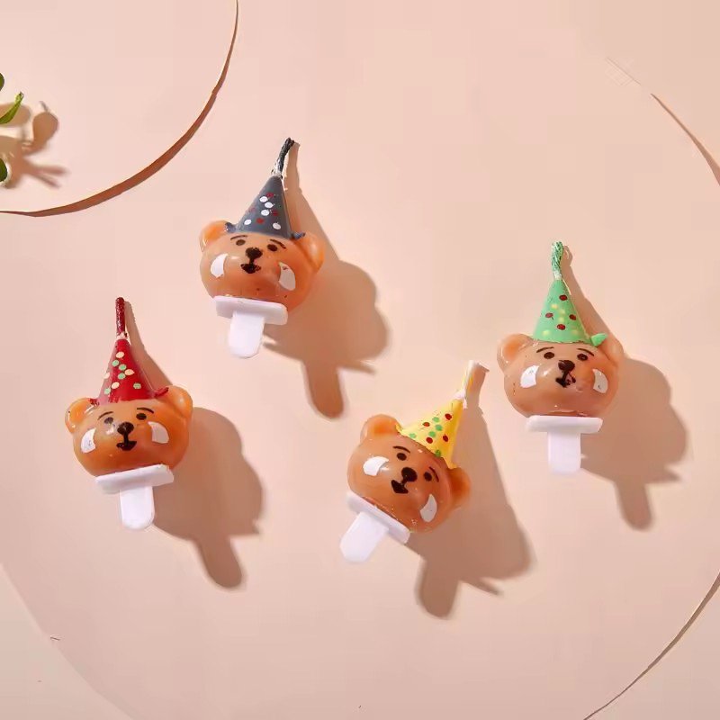 Party Hat Bear Birthday Candle Cute Cartoon Birthday Cake Small Candle Creative Dress Up Baking Decoration Supplies