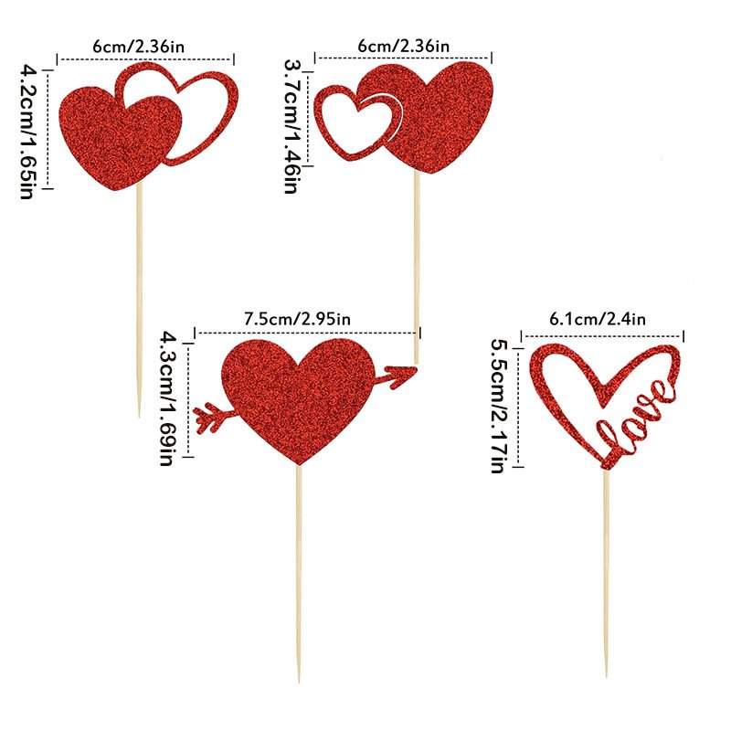 12 Pcs/Pack Love Heart Paper Cupcake Topper Decoration Set for Valentine's Day Party Cake Decoration Supplies