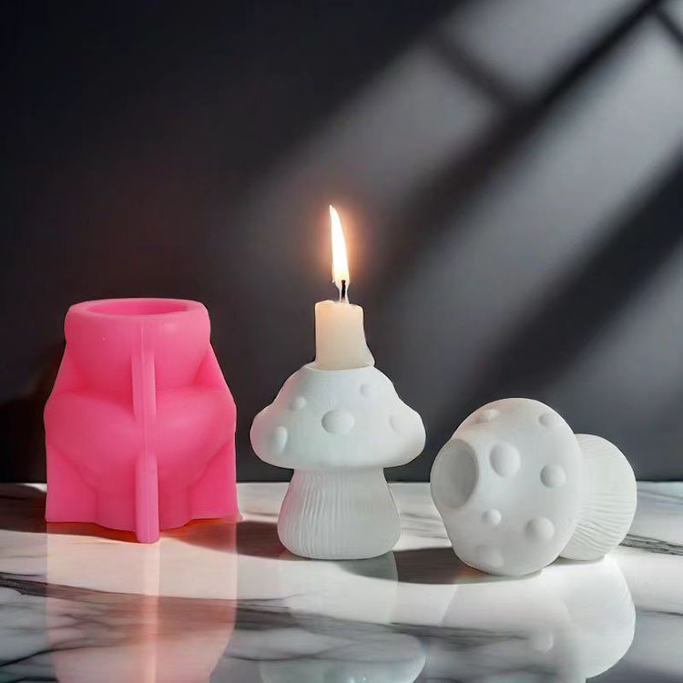 Cute Mushroom Candlestick Silicone Mold Home Gypsum Painted Decorations Casting Mould DIY Concrete Gypsum Candle Holder Making
