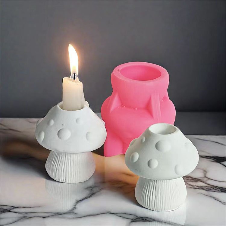 Cute Mushroom Candlestick Silicone Mold Home Gypsum Painted Decorations Casting Mould DIY Concrete Gypsum Candle Holder Making