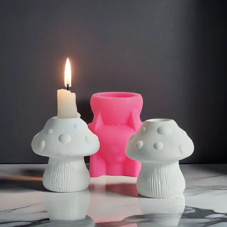 Cute Mushroom Candlestick Silicone Mold Home Gypsum Painted Decorations Casting Mould DIY Concrete Gypsum Candle Holder Making