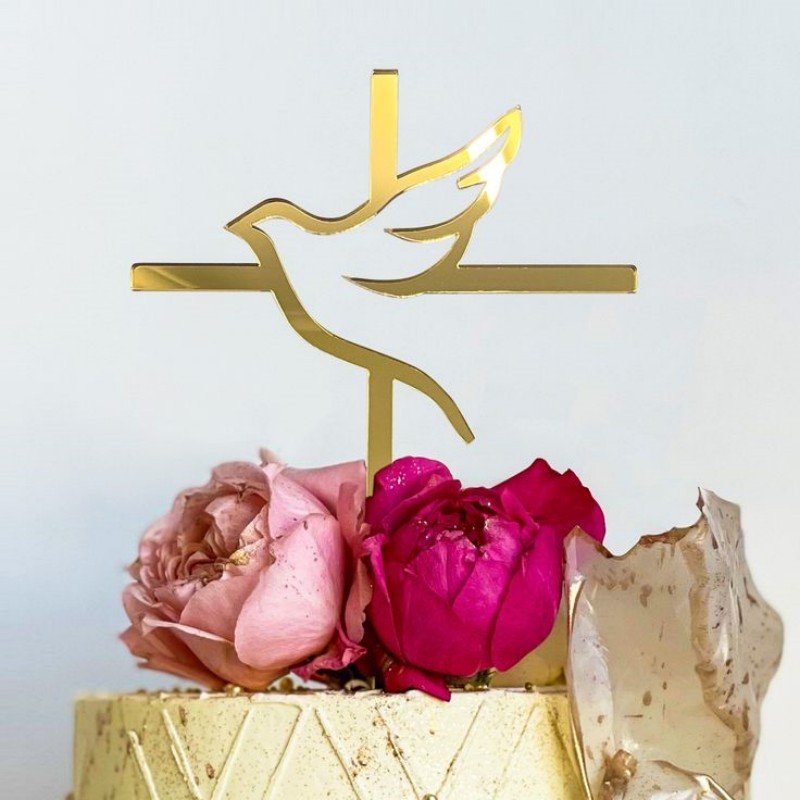 Wholesale Baby Baptism Acrylic First Communion Cake Topper Gold Cross Baptism Cake Topper Decorations Party Supplies
