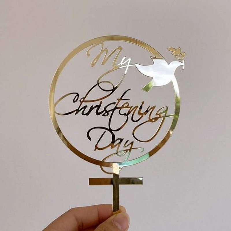 Wholesale Baby Baptism Acrylic First Communion Cake Topper Gold Cross Baptism Cake Topper Decorations Party Supplies
