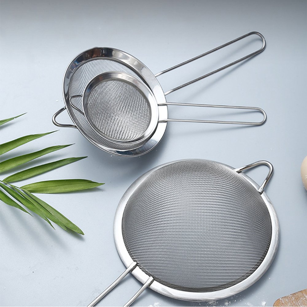 Factory Direct Supply Stainless Steel Kitchen Cake Flour Sieve With long Handle Wire Colander