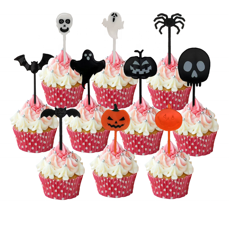 Featured Halloween Pumpkin Cake Inserts Bat Spider Halloween Props Cupcake Decorations Spooky Plastic Cake Inserts