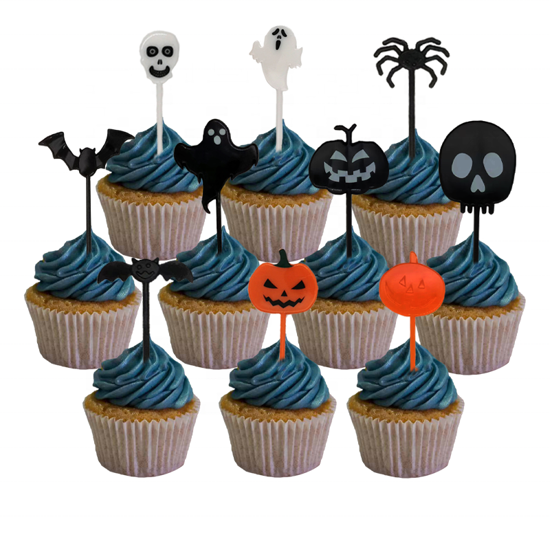 Featured Halloween Pumpkin Cake Inserts Bat Spider Halloween Props Cupcake Decorations Spooky Plastic Cake Inserts
