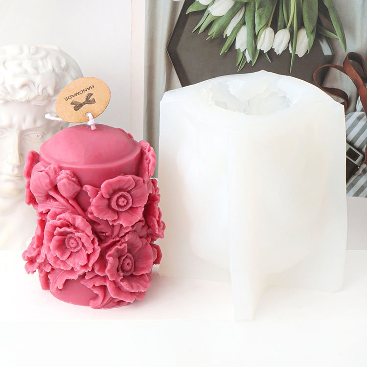 Flower Cylindrical Silicone Candle Mold Embossed Gardenia Morning Glory Decorations Casting Mould DIY Aromatherapy Candle Making