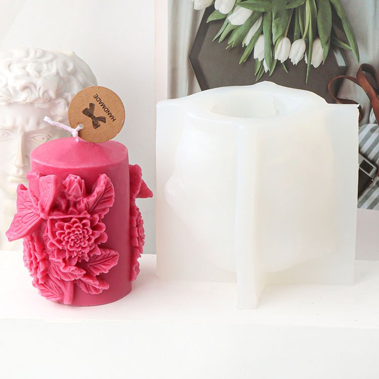 Flower Cylindrical Silicone Candle Mold Embossed Gardenia Morning Glory Decorations Casting Mould DIY Aromatherapy Candle Making