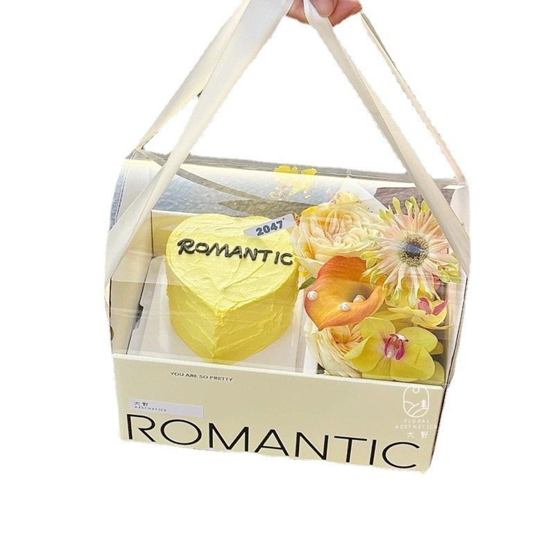Handheld Flower Cake Box Souvenir Holiday Cake Gift Box Transparent Flower Packaging Box Valentine's Day Supplier