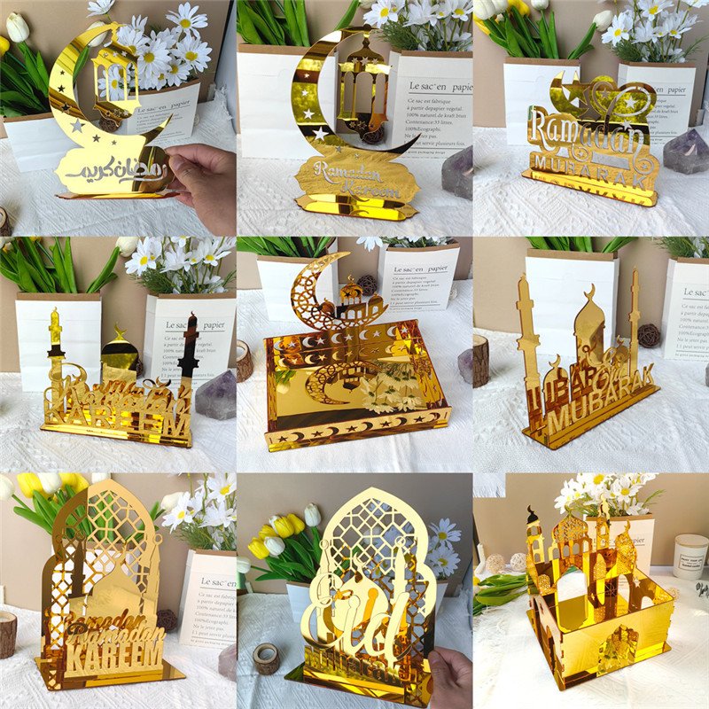 New Arrival Goods Crescent Star Acrylic Mirror Display Platform Three Dimensional Festival Decoration Ornament For Decorate