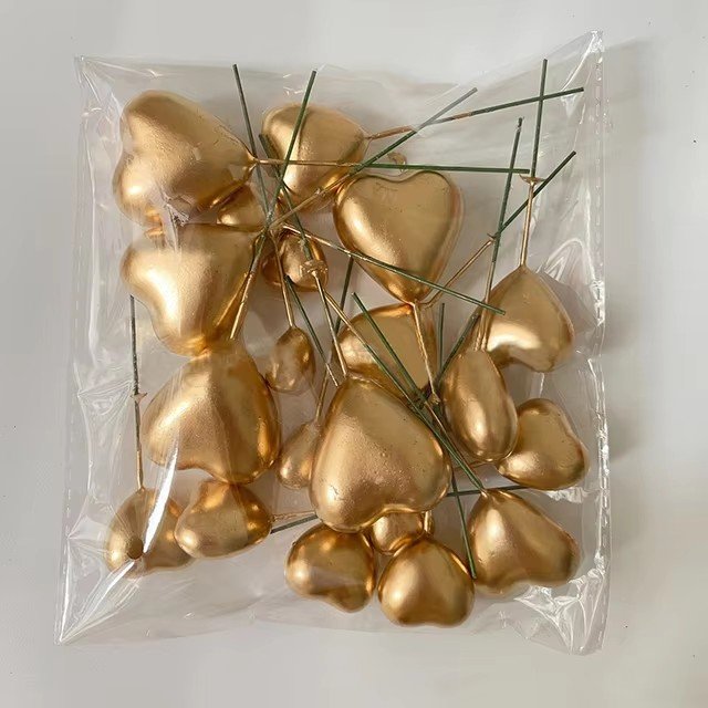 20pcs 3D Heart Shape Cake Topper Mix Size Gold Silver Pink Love Cake Ball Valentine's Day Cupcake Flag Wedding Engagement Decor