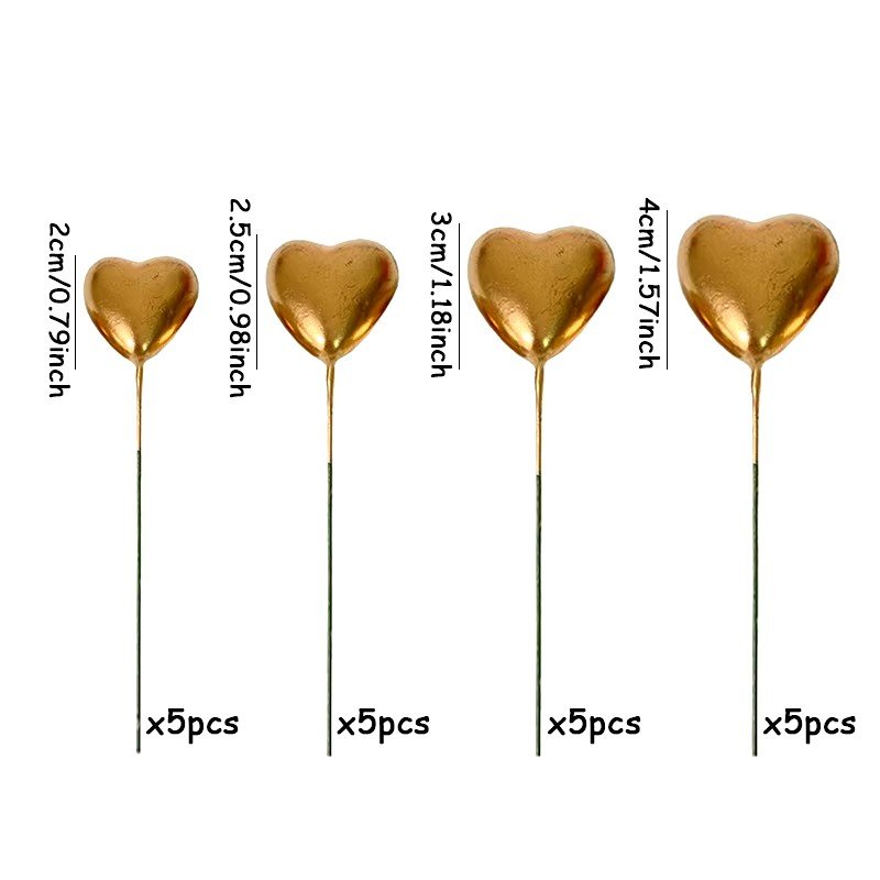 20pcs 3D Heart Shape Cake Topper Mix Size Gold Silver Pink Love Cake Ball Valentine's Day Cupcake Flag Wedding Engagement Decor