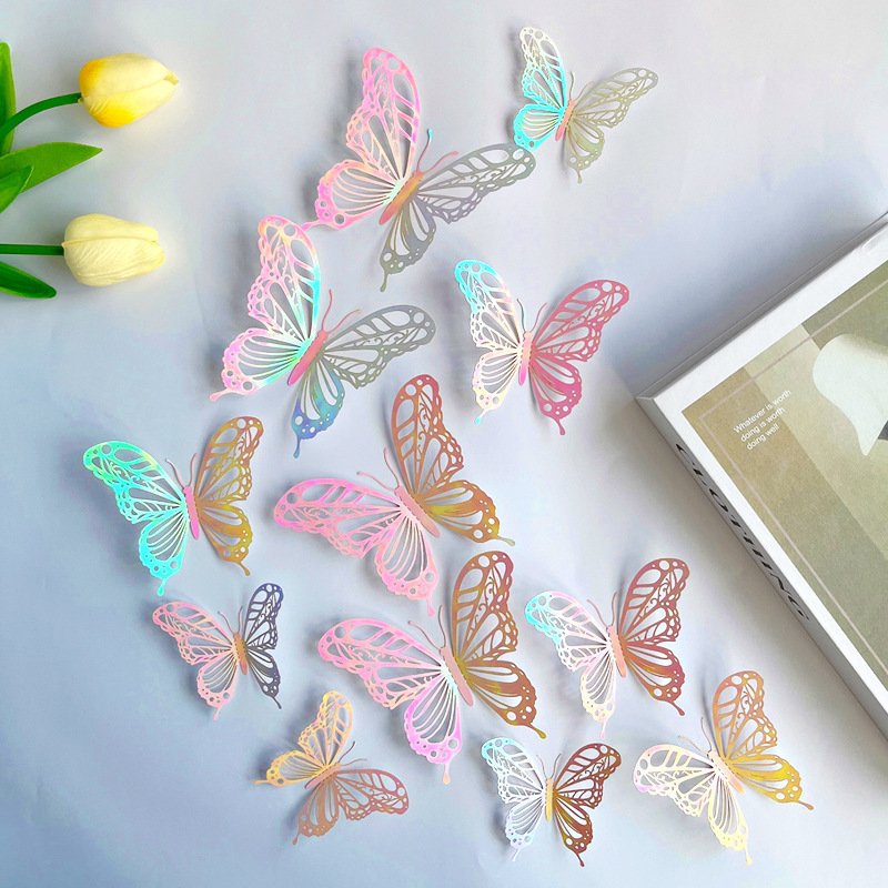 12pcs/set Hollow Paper Butterfly Cake Decorating Supplies Colorful 12cm ,10cm 8cm Four Each Butterfly Birthday Cake Toppers Set