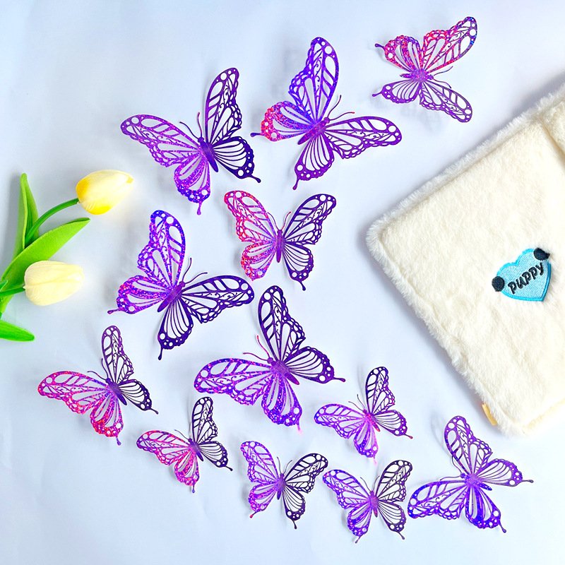12pcs/set Hollow Paper Butterfly Cake Decorating Supplies Colorful 12cm ,10cm 8cm Four Each Butterfly Birthday Cake Toppers Set