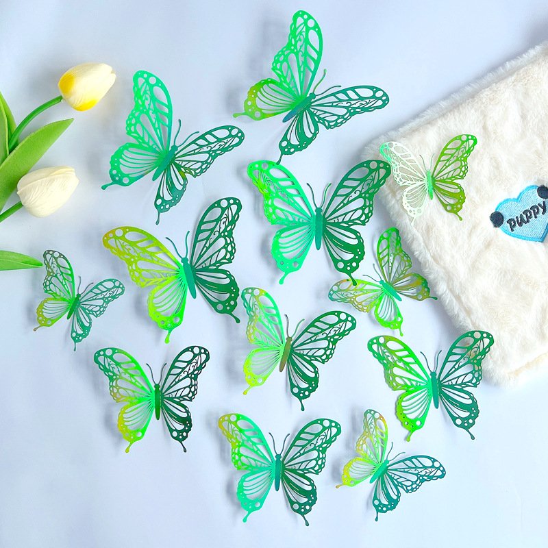 12pcs/set Hollow Paper Butterfly Cake Decorating Supplies Colorful 12cm ,10cm 8cm Four Each Butterfly Birthday Cake Toppers Set