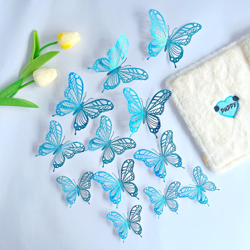 12pcs/set Hollow Paper Butterfly Cake Decorating Supplies Colorful 12cm ,10cm 8cm Four Each Butterfly Birthday Cake Toppers Set