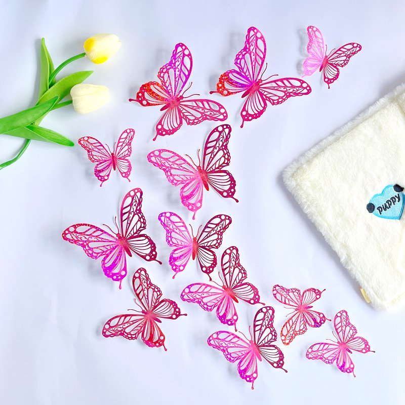 12pcs/set Hollow Paper Butterfly Cake Decorating Supplies Colorful 12cm ,10cm 8cm Four Each Butterfly Birthday Cake Toppers Set