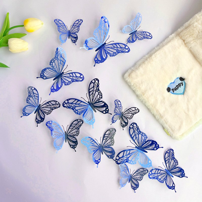 12pcs/set Hollow Paper Butterfly Cake Decorating Supplies Colorful 12cm ,10cm 8cm Four Each Butterfly Birthday Cake Toppers Set