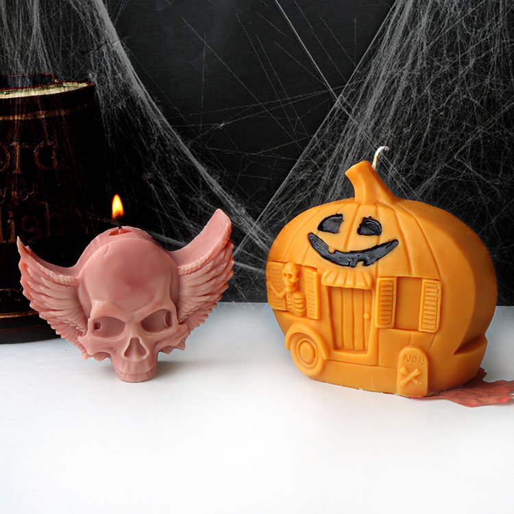 YS Pumpkin Skull Car Silicone Candle Mold Halloween Theme Gypsum Decorations Gift Casting Mould DIY Aromatherapy Candle Making