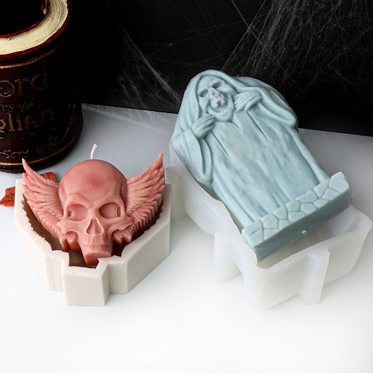 YS Pumpkin Skull Car Silicone Candle Mold Halloween Theme Gypsum Decorations Gift Casting Mould DIY Aromatherapy Candle Making