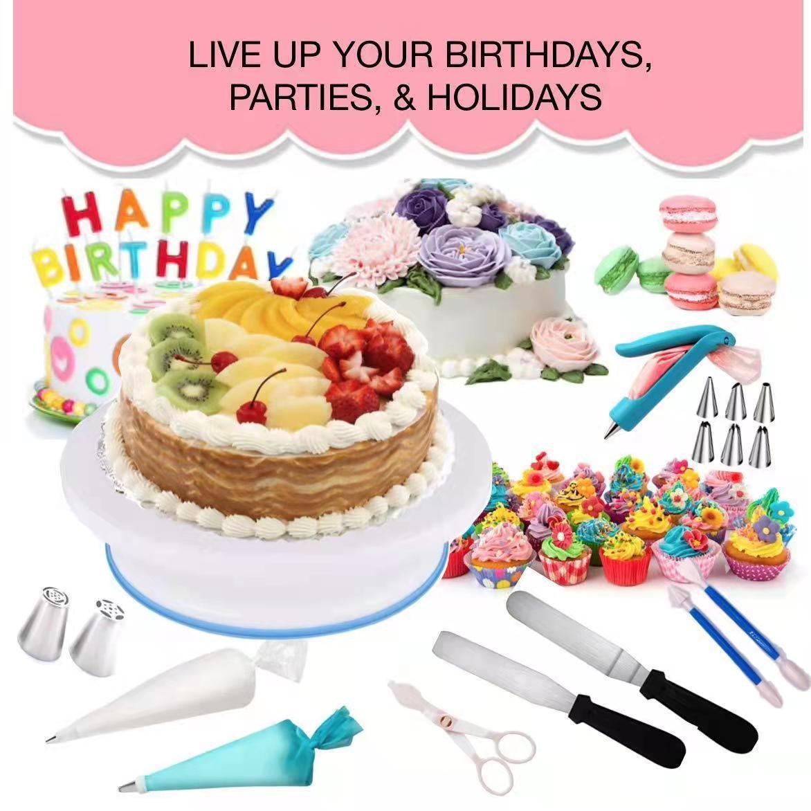 Hot Selling 220pcs Stainless Steel Nozzles Cake Decorating Supplies Set of Tools with plastic turntable