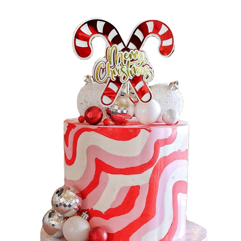 Merry Christmas Papercard Cake Topper Set Pompom 3pcs Christmas Tree Cake Decorating Supplies for Happy New Year Cake Decoration