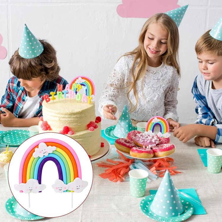 Rainbow Cake Topper Soft Pottery Colorful Rainbow Theme Cake Supplies for Birthday Party Wedding Supplies