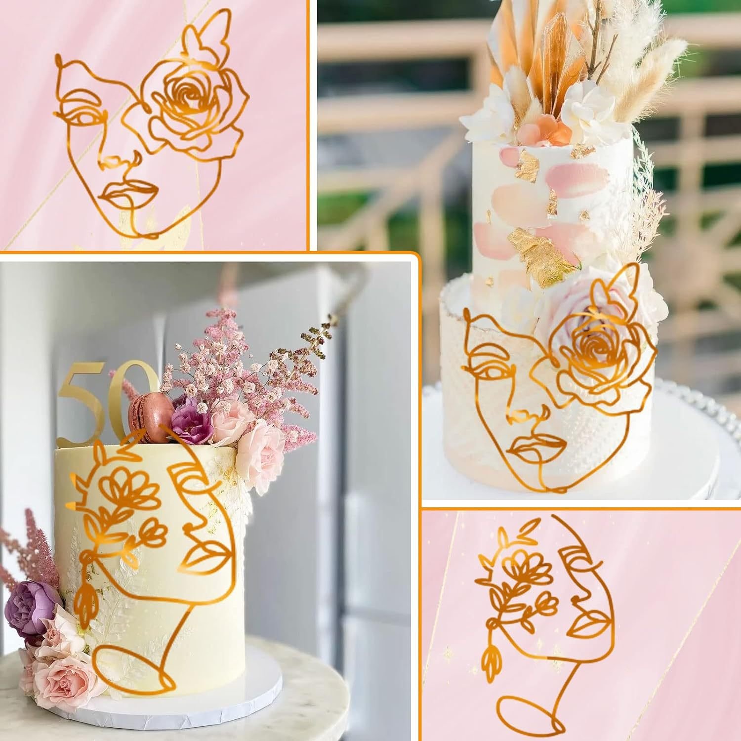 Art line Face Cake Topper Happy Birthday Cake Decoration Party Supplies acrylic cake topper