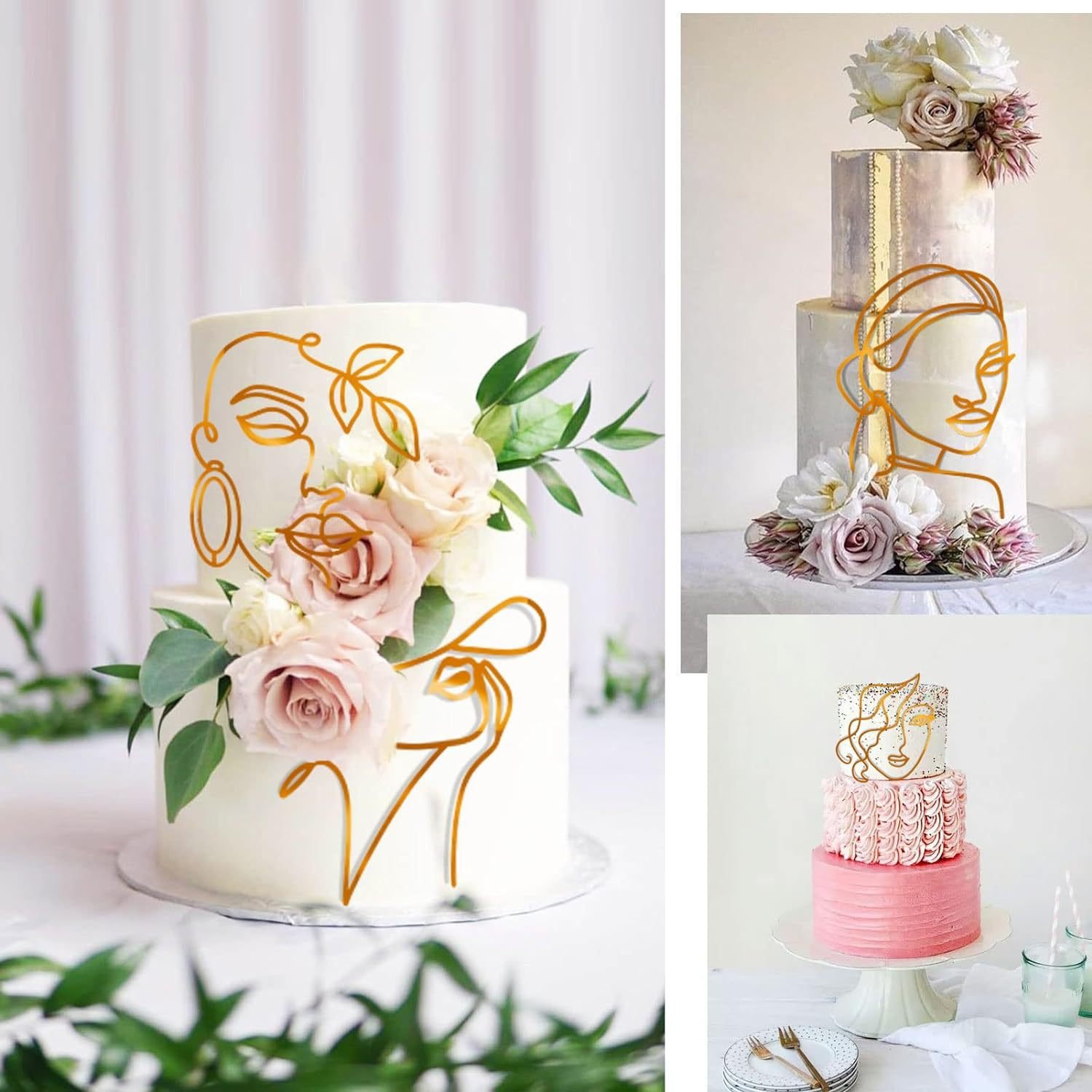 Art line Face Cake Topper Happy Birthday Cake Decoration Party Supplies acrylic cake topper