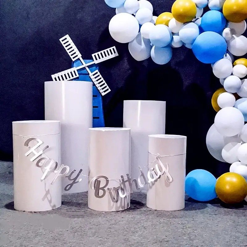 Hot Selling Cylinder White Iron Cake Table Event Decoration, Wedding, Baby Shower and Party Wedding Supplies