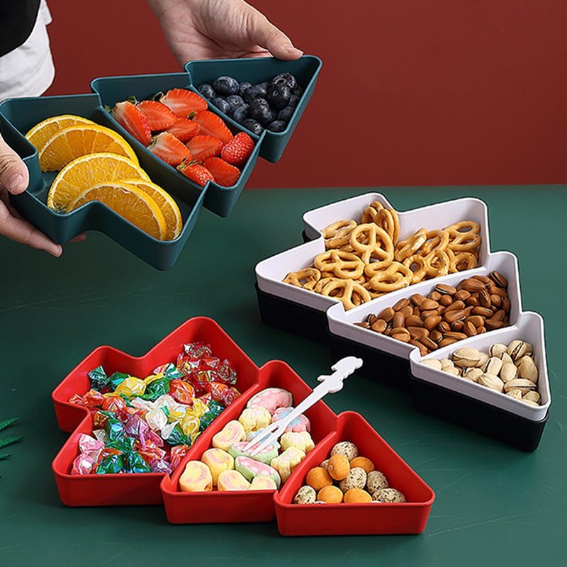 Christmas Tree Shape Plastic Fruit Nuts Snake Plates Serving Tray for Home Office Christmas Party Supplies