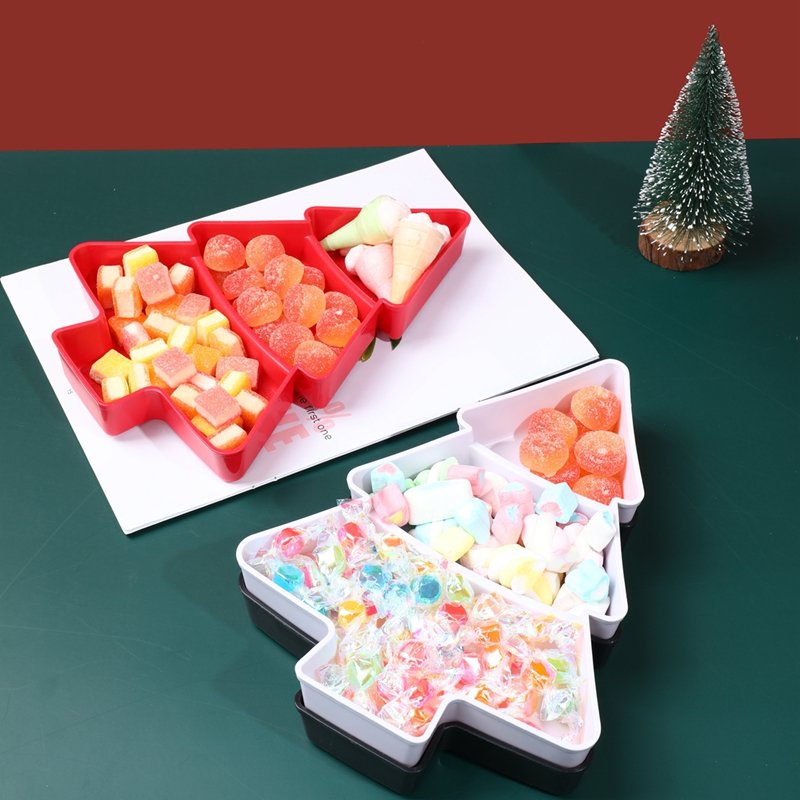 Christmas Tree Shape Plastic Fruit Nuts Snake Plates Serving Tray for Home Office Christmas Party Supplies