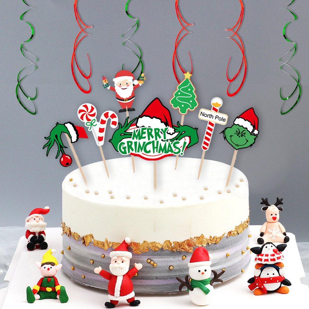 wholesale cake decorations supplies white snowflake merry christmas tree straw cake topper card for happy birthday cake toppers