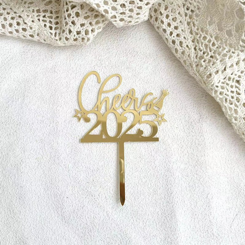 Ychon cheers to 25 years cake topper happy 2025 new year acrylic cake topper decor birthday wedding cake decorating supplies