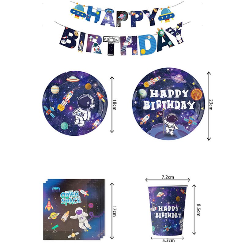 Ychon new arrival space solar system theme tableware sets with cake topper boys favorite out space theme birthday party gifts