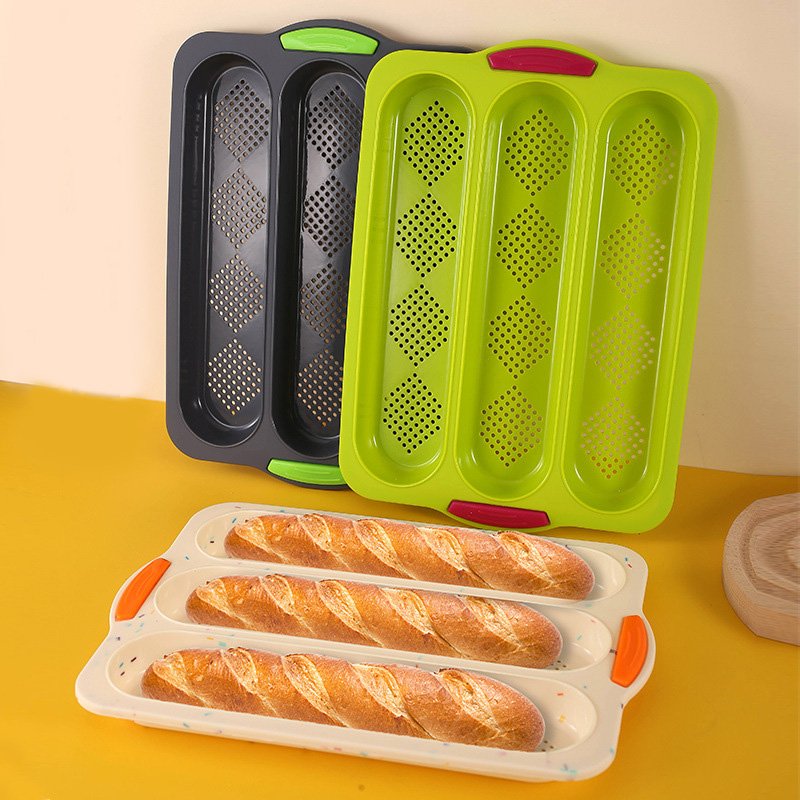 French Baguette Pans Nonstick Perforated Baking Tray 5 Loaves Food-grade Silicone Bread Molds for Oven