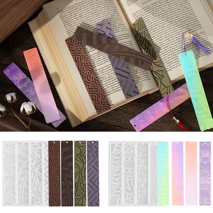 YS Rectangle Bookmark Silicone Mold Irregular Geometric Pattern Leaves Cat Claw Resin Mold Texture Flower Shaped Mold