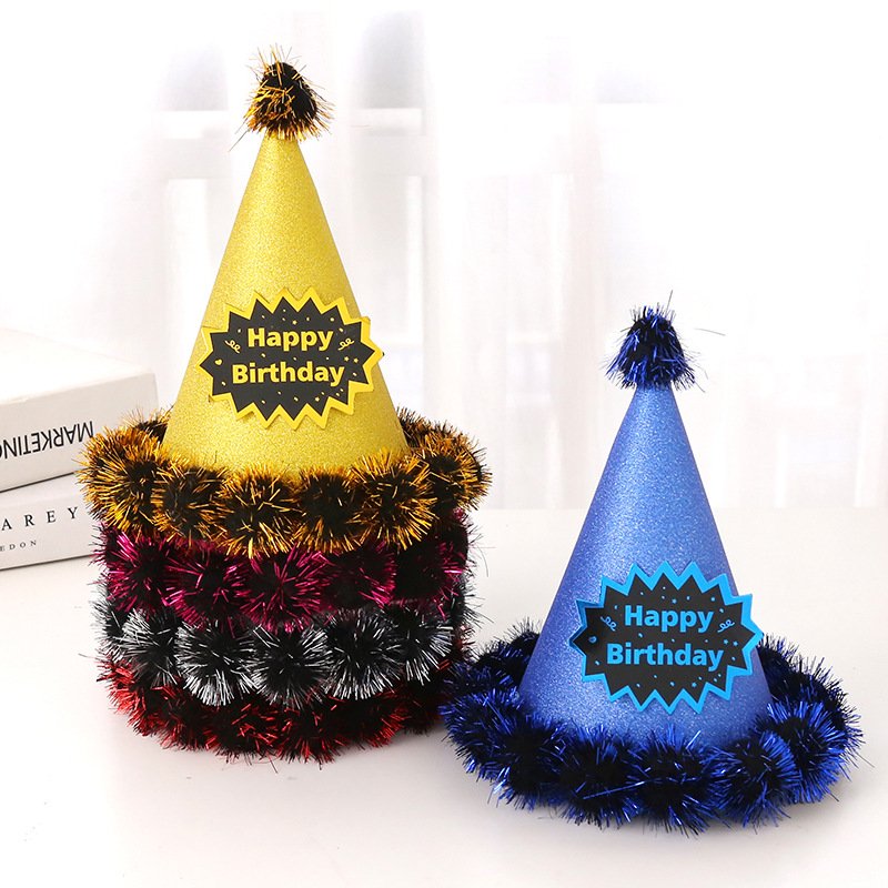 Wholesale Stock Adult Children's Gold Wire Hairball Hat Birthday Cake Party Decoration Confetti Gold Onion Hat Birthday Supplies