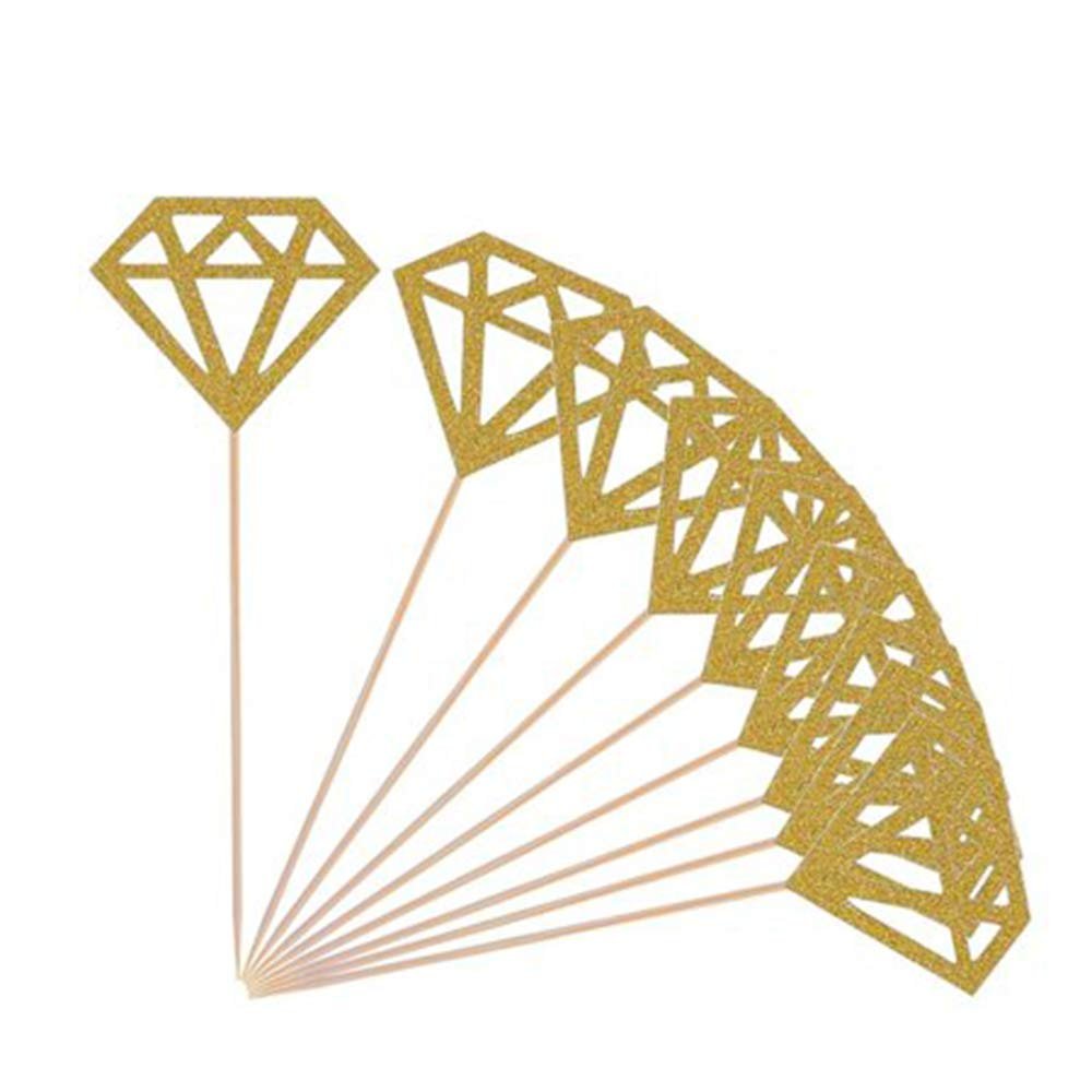 50 Pack Diamond Cupcake Toppers Silver Glitter Diamond Cupcake Picks for Wedding Bridal Shower Party Cake Decoration Supplies