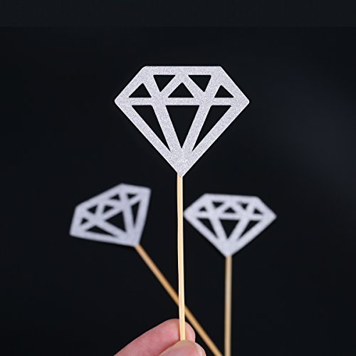 50 Pack Diamond Cupcake Toppers Silver Glitter Diamond Cupcake Picks for Wedding Bridal Shower Party Cake Decoration Supplies