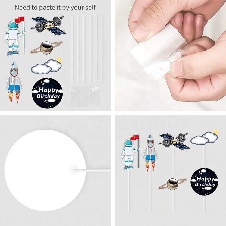 Space Cupcake Toppers Astronaut Figurine Birthday Outer Space Themed Party Decorations Supplies