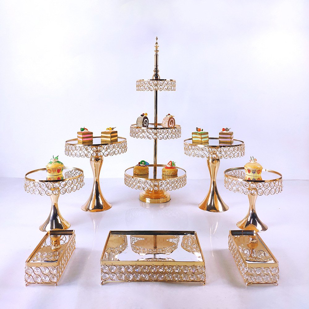 Luxury 3 to 16 pcs Crystal Round Candy Cake Stands , Party Wedding Props Gold Silver Cupcake Dessert Decorating Supplies