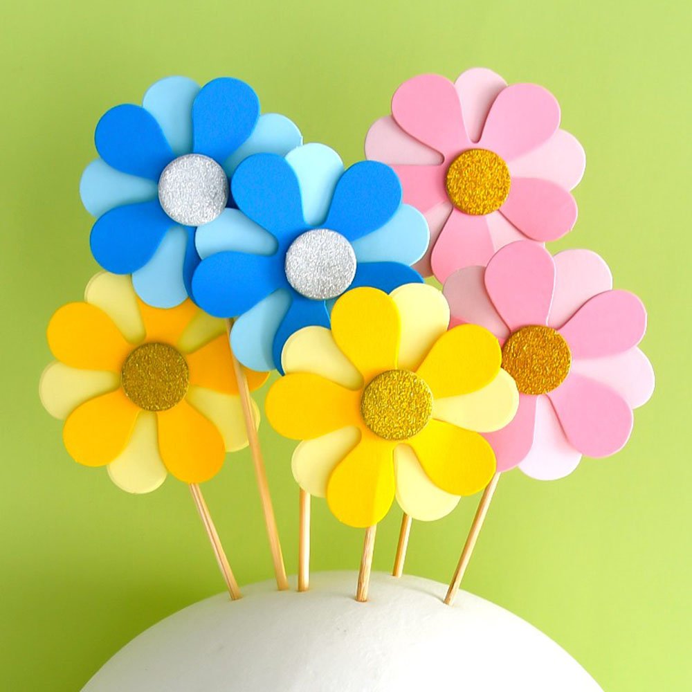 6 sets of Sunflower petal cake decoration plug-in all-match flower Floret toothpick baking card