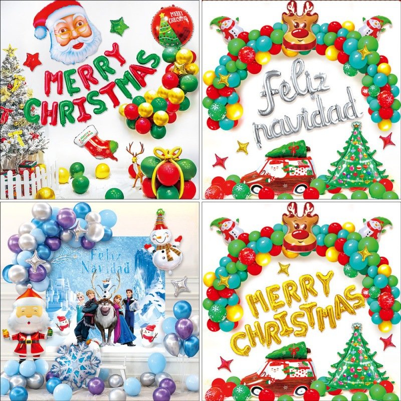 Merry Christmas Santa Claus Mall Window Background Pull Flag Latex Balloon Party Set