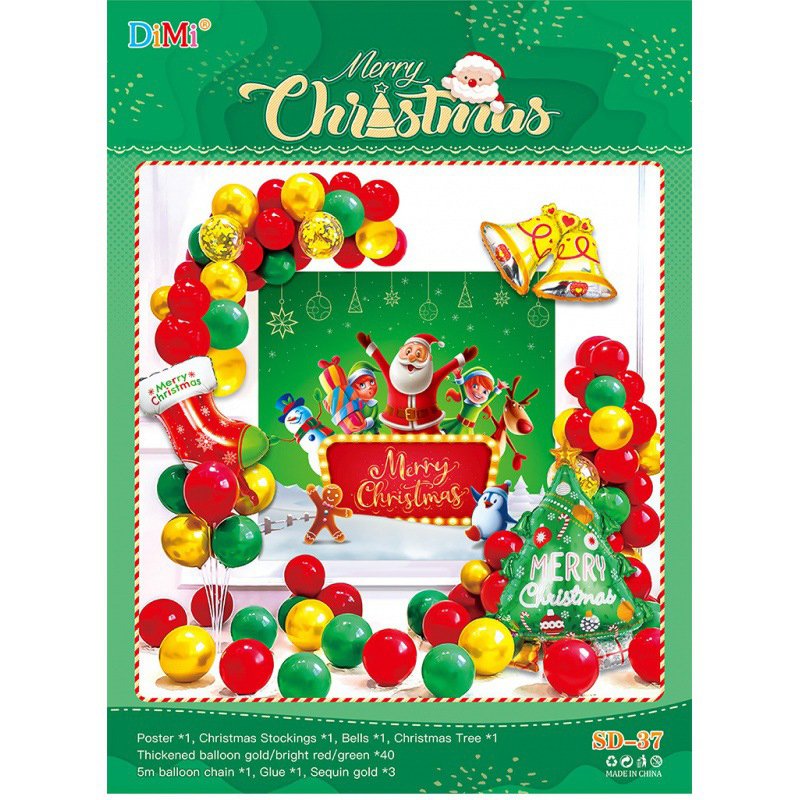 Merry Christmas Santa Claus Mall Window Background Pull Flag Latex Balloon Party Set