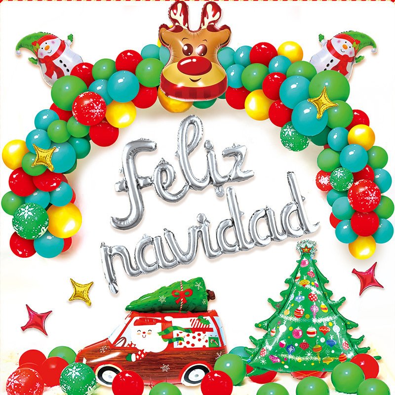 Merry Christmas Santa Claus Mall Window Background Pull Flag Latex Balloon Party Set