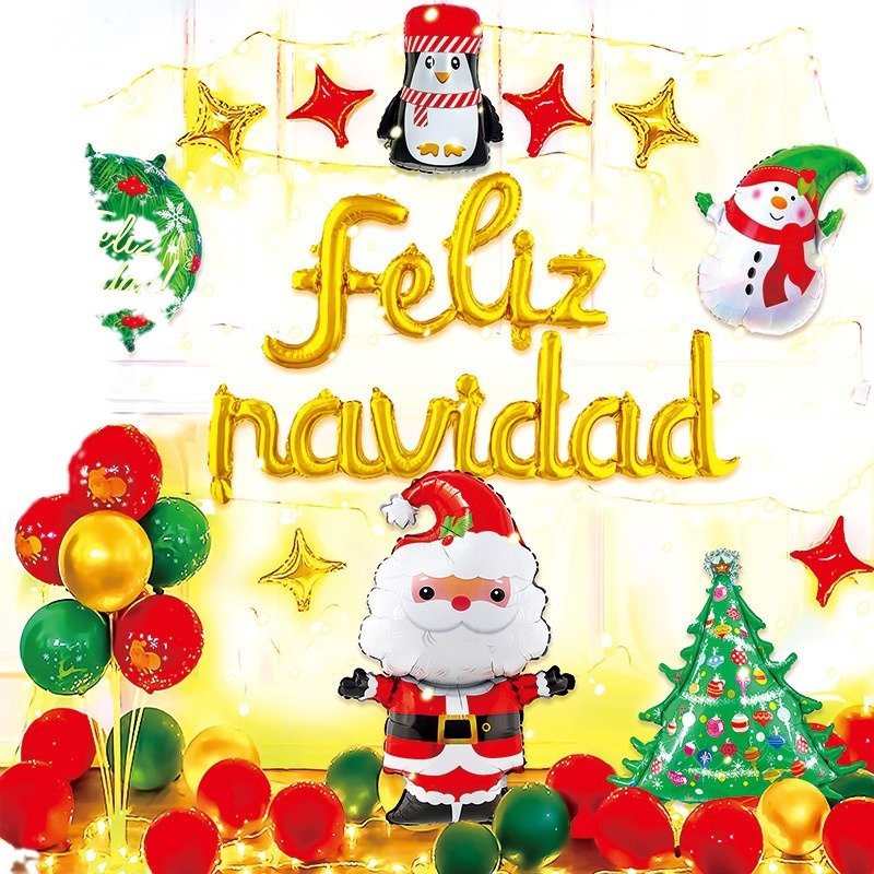Merry Christmas Santa Claus Mall Window Background Pull Flag Latex Balloon Party Set