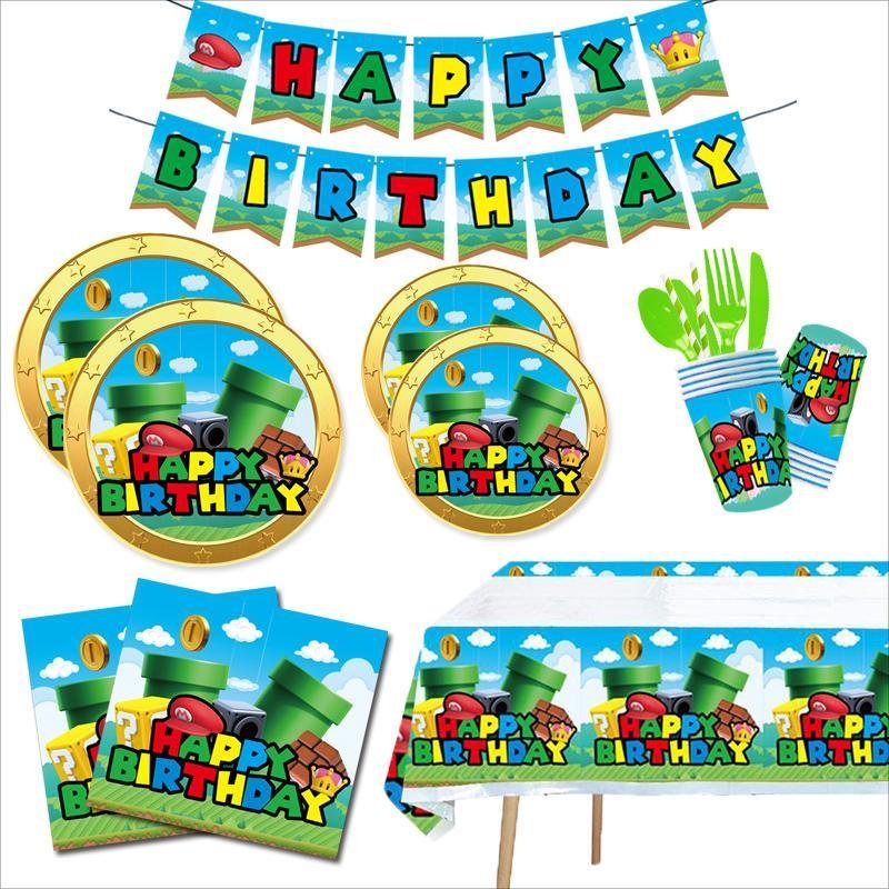 theme decoration birthday flag pulling balloon size cutlery party supplies