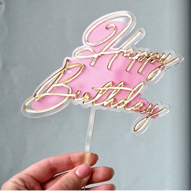 Double Layer Acrylic Happy Birthday Cake Decorating Supplies Black Acrylic Cake Toppers Cupcake Decoration for Birthday Party